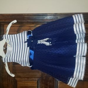 Navy blue floral sash flower girl dress gown 4